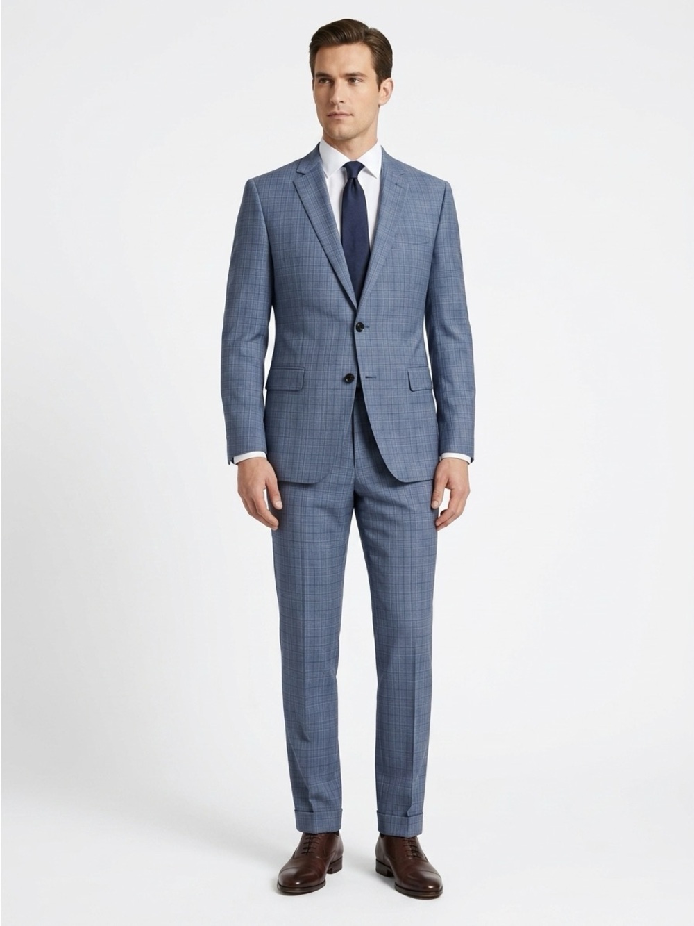 Lauren Ralph Lauren Men's 2-Piece Suit Windowpane Plaid Wool Blend 46L 38W
